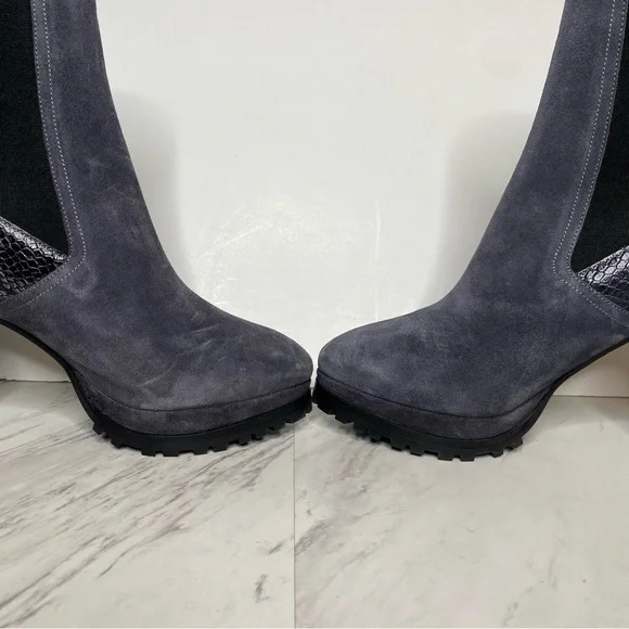 All Saints Sahara Gray Suede Snakeskin Heeled Boot 11 - Picture 7 of 16